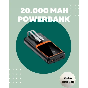 Dijital Ekranlı 20.000 mAh Powerbank | 22.5W Hızlı Şarj + Çoklu Bağlantı Seçeneği