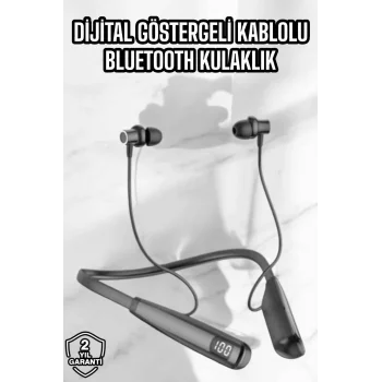 Dijital Göstergeli Kulak İçi Kablosuz Bluetooth Kulaklık Boyun Bantlı