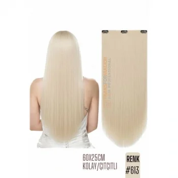 Doğal Görünümlü Düz Siyah Sentetik Kaynak Saç – RENK KOD:#613 Kolay Tak Çıkar, Işıltılı Etki!