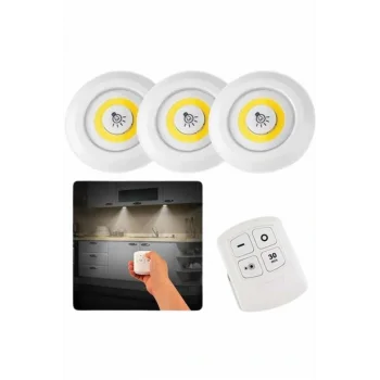Dolap Işığı Mutfak Rafı Işığı Uzaktan Kumandalı 3 Lü Spot Led Lamba