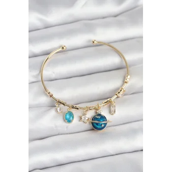 Gezegen Charmlı Gold Renk Pirinç Kadın Bileklik