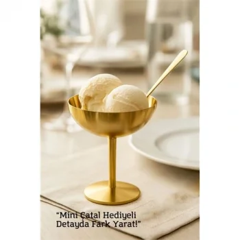 Gold Inox Çelik Ayaklı Dondurma ve Sunum Kasesi – Tatlı, Lokum ve Sunum Kabı