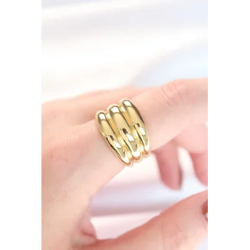 Gold Renk Ayarlanabilir Çizgili Bombe Yüzük