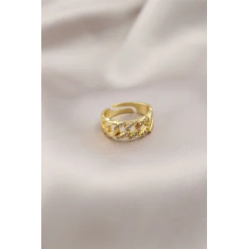 Gold Renk Metal Zincir Model Taşlı Kadın Yüzük