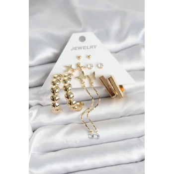 Gold Renk Pirinç 6 Çift Kadın Küpe Seti