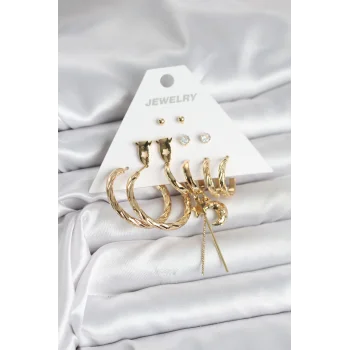 Gold Renk Pirinç 6lı Kadın Küpe Seti