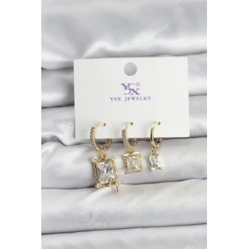Gold Renk Zirkon Taşlı Kadın Küpe