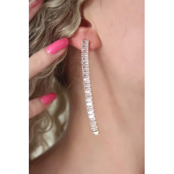 Gold Renk Zirkon Taşlı Kadın Küpe