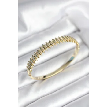 Gold Renk Zirkon Taşlı Pirinç Kadın Kelepçe