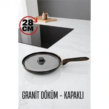 Granit Döküm Tava Paslanmaz Çelik Kapaklı -Yapışmaz Taban 28 Cm