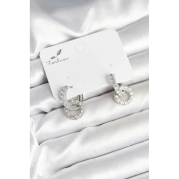 Gümüş Renk Pirinç Zirkon Taşlı Halka Model Kadın Küpe