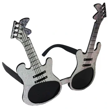 Gümüş Renk Rockn Roll Gitar Şekilli Parti Gözlüğü 15x15 cm (5047)