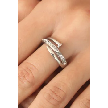 Gümüş Renk Taşlı Çivi Ayarlanabilir Kadın Yüzük