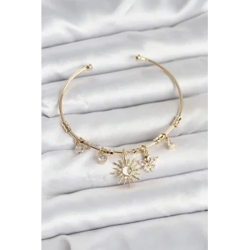 Güneş Charmlı Gold Renk Pirinç Kadın Bileklik