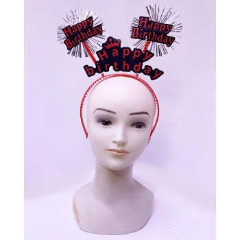 Happy Birthday Yazılı Püsküllü Neon Kırmızı Renk Doğum Günü Tacı 22x19 cm (5047)