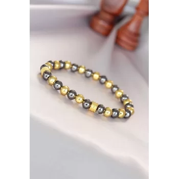 Hematit Füme Gold Renk Doğal Taş Erkek Bileklik