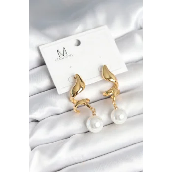 inci Detaylı Sarmal Model Gold Renk Pirinç Kadın Küpe