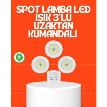 Kablosuz 3 Lü Spot Led Lamba Seti Uzaktan Kumandalı Enerji Tasarruflu Aydınlatma