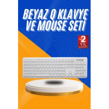 Kablosuz Klavye Mouse Seti Beyaz Q Klavye Tüm Cihazlara Uyumlu