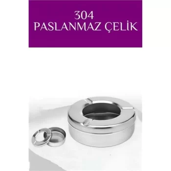 Kapaklı Paslanmaz Yuvarlak Küllük - Kapaklı 304 Çelik Kül Tablası - Kafe Küllüğü Restoran Küllüğü