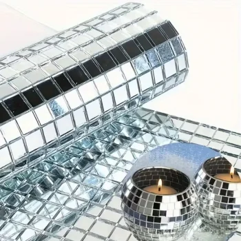 Kare Silver Cam Mozaik Fayans Çıkartmaları El İşi Kare Cam Fayans Kendinden Yapışkanlı Aynalı Dekor Panel 30x30 Cm (5047)