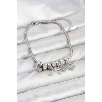 Kelebek Charmlı Gümüş Renk Kadın Bileklik