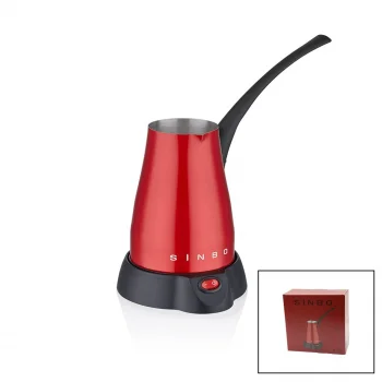 KIRMIZI ELEKTİRKLİ CEZVE TÜRK KAHVE MAKİNESİ 5 FİNCAN - 400ML HAZNE PASLANMAZ ÇELİK 360 DERECE DÖNEBİLME SCM-2960 (5047)