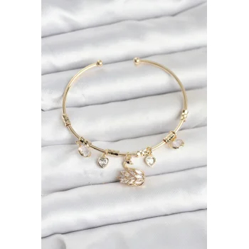 Kuğu Charmlı Gold Renk Kadın Bileklik