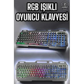 Led Işıklı Oyuncu Klavye Usb Girişli RGB Işıklı Q Klavye Mouse Hediyeli