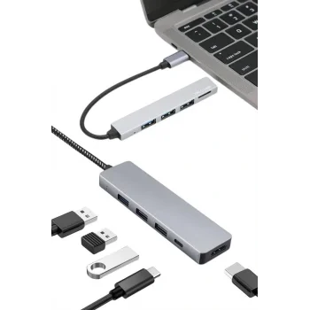 Macbook Pro/air Uyumlu USB Type-C 8 In 1 Hub Dönüştürücü Çevirici Çoklayıcı USB Hdmı Micro Sd 8 Girişli