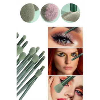 Makyaj Fırça Seti Yeşil 13 Parça Fondöten Fırçası Allık Fırçası Far Fırçası