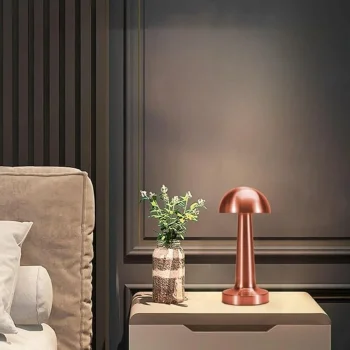 Mantar Model Bronz Renk Şarjlı Dokunmatik 3 Renkli LED Masa Lambası (5047)