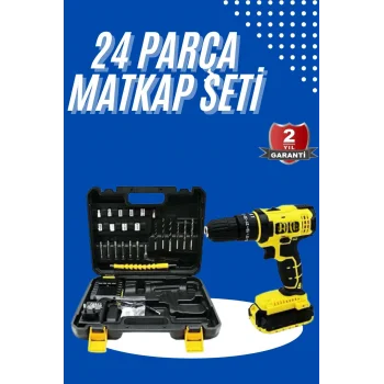 Metal Şanzıman Çift Akülü Bakır Sargı 24 Parça Led Aydınlatmalı Matkap Seti