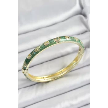 Mineli Pirinç Yaldızlı Yeşil Motif Desenli Kadın Kelepçe
