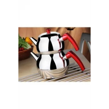 MİNİ 2LT KÜÇÜK BOY KÜRE ÇELİK ÇAYDANLIK SETİ - ÜST: 0.75LT - ALT: 1.4LT (5047)