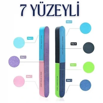 7 Yüzeyli Tırnak Törpü ve Parlatma Blok Sünger Renkli, Ergonomik ve Profesyonel Manikür İçin