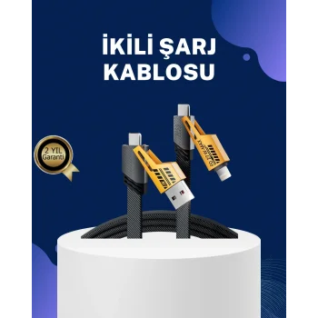 Örgülü Tasarım 4’ü 1 Arada USB-C Lightning Hızlı Şarj Kablosu