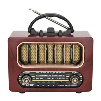 Orta Boy Retro Ahşap Tasarım Bluetooth Hoparlörlü Radyo – FM/AM Destekli, Şarjlı ve Taşınabiliri Radyo NS-6636 (5047)