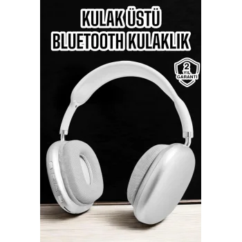 P9 Plus Kablosuz Kulak Üstü Bluetooth Kulaklık Beyaz Yüksek Ses Kaliteli