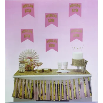 Pembe Üzeri Altın Hoşgeldin Kızım Flama Süs (5047)