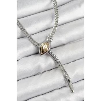 Pirinç Asansörlü Yılan Model Gümüş Renk Kadın Kolye