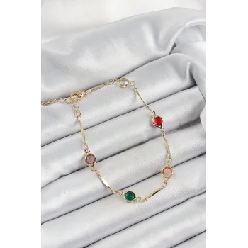 Pirinç Asorti Model Gold Renk Zirkon Taşlı Kadın Bileklik