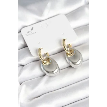 Pirinç Damla Model Gümüş Gold Renk Kadın Küpe