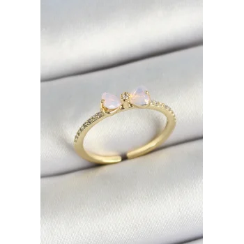 Pirinç Fiyonk Figürlü Zirkon Taşlı Gold Renk Ayarlanabilir Kadın Yüzük