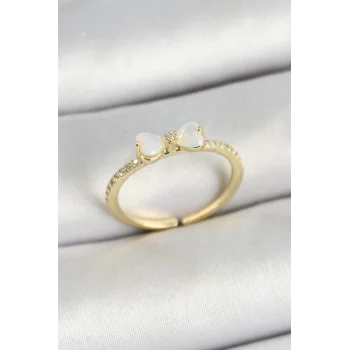 Pirinç Fiyonk Figürlü Zirkon Taşlı Gold Renk Ayarlanabilir Kadın Yüzük