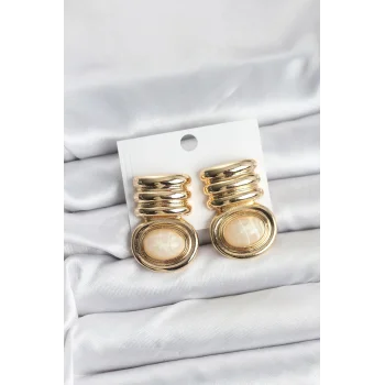 Pirinç Gold Krem Renk Vintage Kadın Küpe