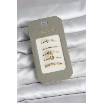 Pirinç Gold Renk 5li Yüzük Seti