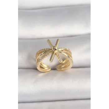 Pirinç Gold Renk Ayarlanabilir Ziron Taşlı Kadın Yüzük