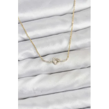 Pirinç Gold Renk Düğüm Kalp Model Kadın Kolye