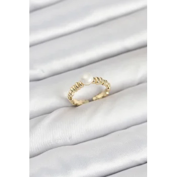 Pirinç Gold Renk Göbek İnci Model Kadın Yüzük